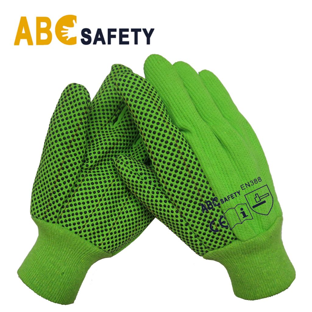 ABC SAFETY green canvas with black dotted working gloves garden gloves