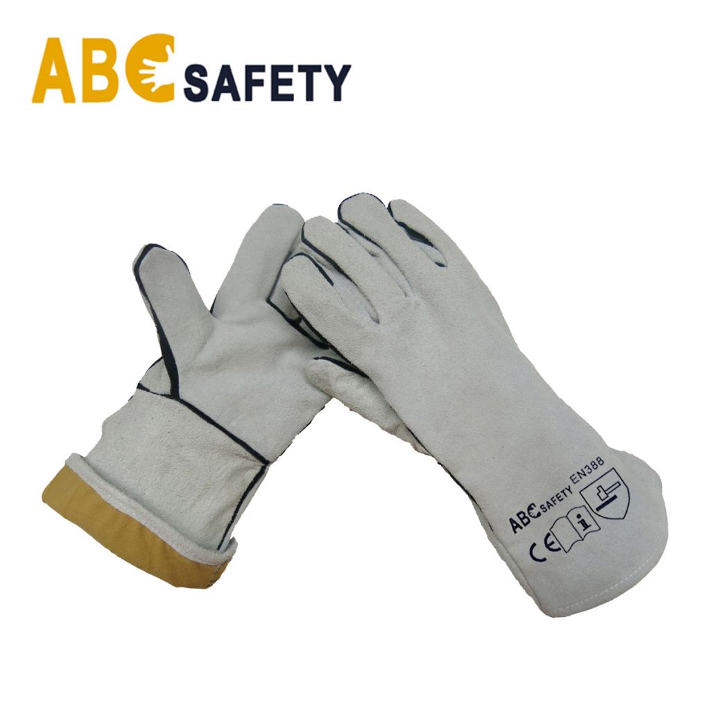 14" Gray Cow Split Leather Welding Gloves Supplier