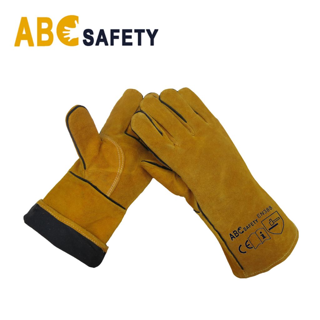 14" Yellow Cowhide Split Leather Hand Glove for Welder