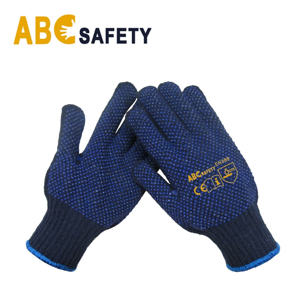 ABC SAFETY 7G Cheap Navy Blue PVC dotted both side cotton knitted work glove