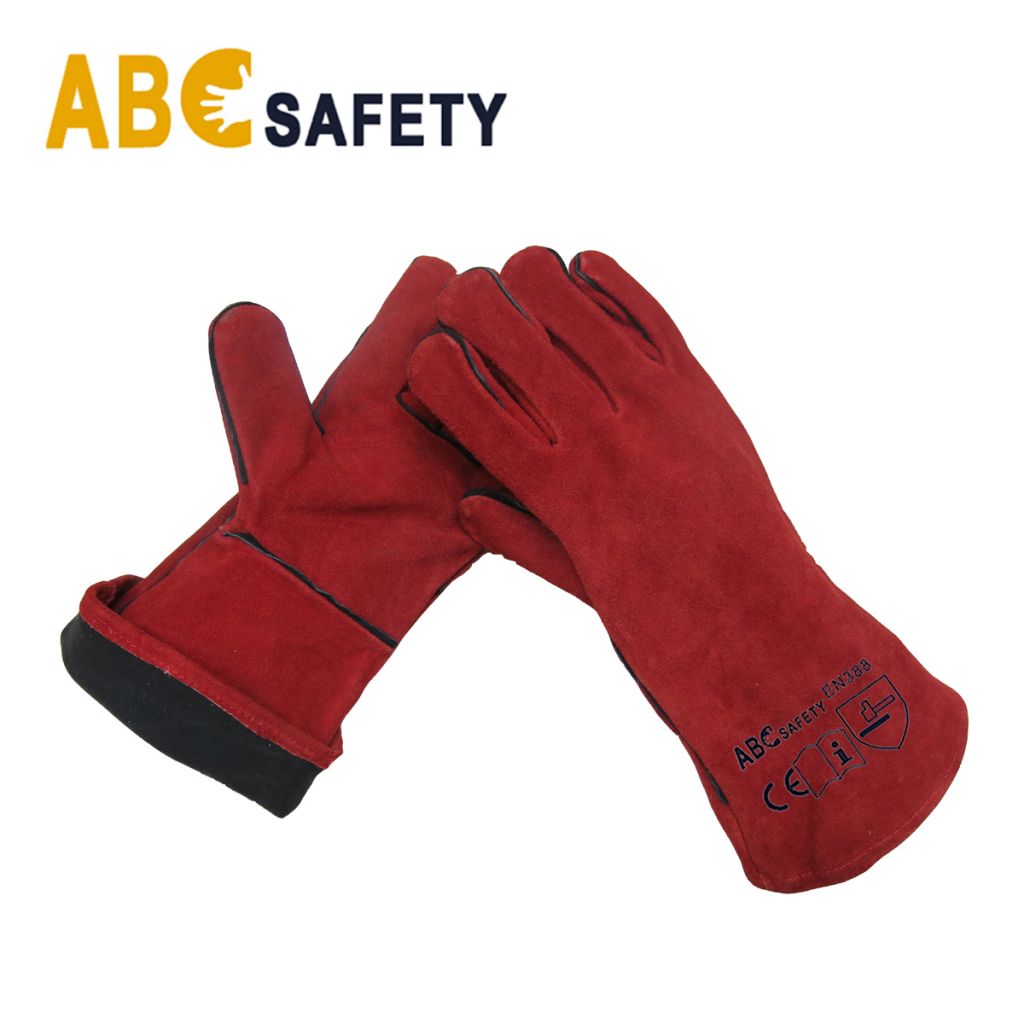 14" Red Cow Split Welder Gloves with One Piece Back