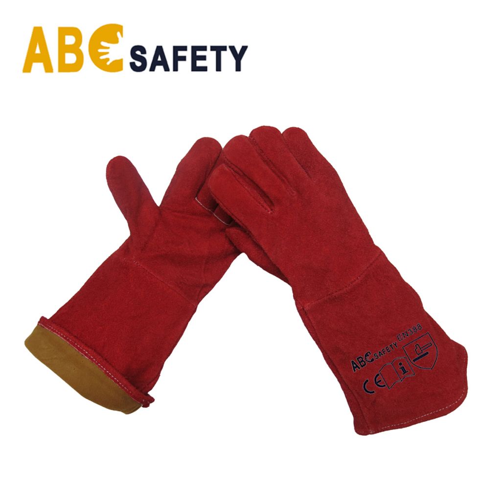 Two Piece Back Red Cow Split Leather Safety Gloves