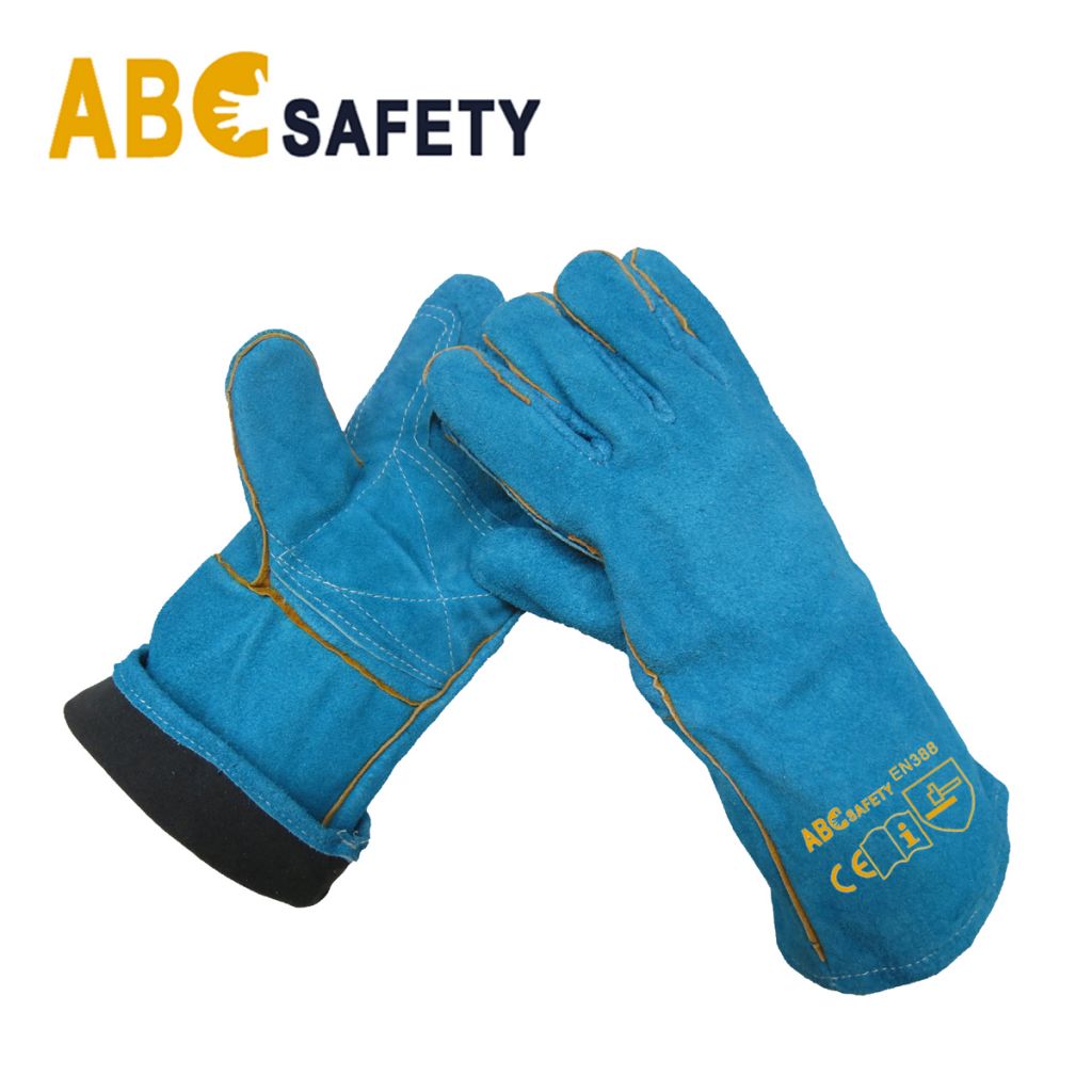 One Piece Back Blue Welding Gloves With Reinforced Palm