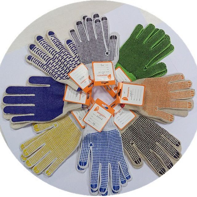 Hot -selling ABC orange knitted Honeycomb webbing pattern heavy PVC dots safety glove 