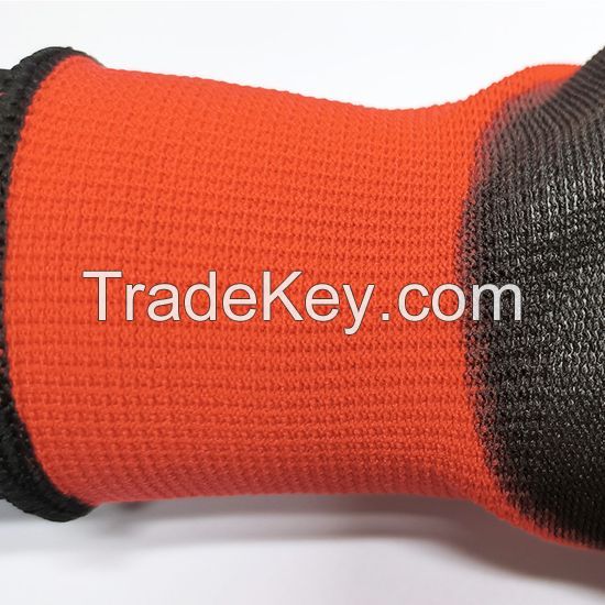 ABCsafety export 15+years low-cost manufacturer gloves Nylon Gloves with Nitrile Foam Palm Coating Red Nylon Shell Coated Gloves Black Nitrile Palm Coated Glove