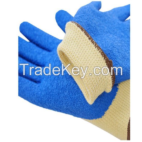DDSAFETY ANSI Seamless Aramid Fiber with Latex Palm Coating crinkle Level 5 ISO D Safety Cut resistant Work Glove