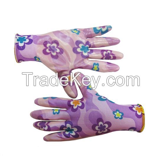 DDsafety 15+years Womenâ²s Nitrile Coated Grip Floral Pattern Gardening Work tool handling, house work Gloves
