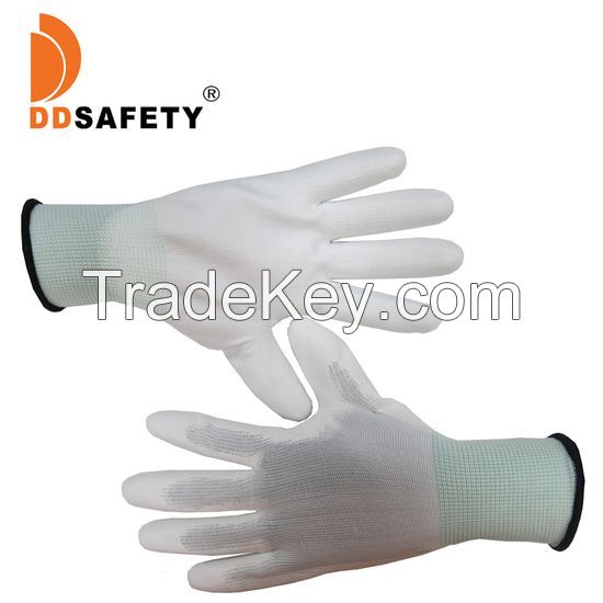DDsafety 77+countries White PU Coated offer lightweight Glove The 13 gauge polyester liner Glove The palm has been dipped in polyurethane Glove Â Seamless design