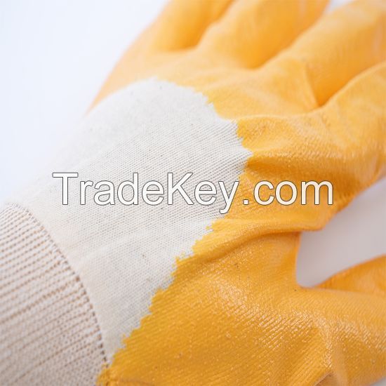 Direct Factory Yellow Lightweight Nitrile 3/4 Â Dip Knit Wrist Glove Cotton Liner