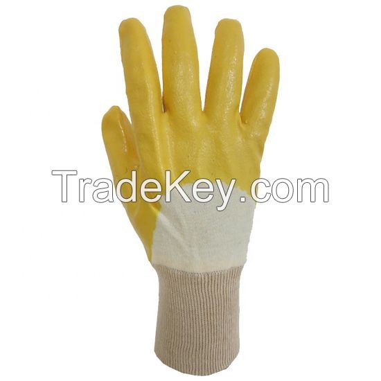Direct Factory Yellow Lightweight Nitrile 3/4 Â Dip Knit Wrist Glove Cotton Liner