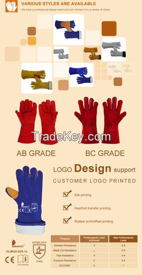 DDsafety 77+countries Industrial Premium Welding Blue cow split leather welding reinfocement on palm and thumb Gloves