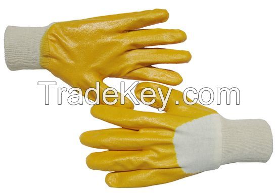 Direct Factory Yellow Lightweight Nitrile 3/4 Â Dip Knit Wrist Glove Cotton Liner