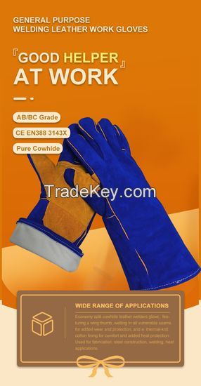 DDsafety 77+countries Industrial Premium Welding Blue cow split leather welding reinfocement on palm and thumb Gloves