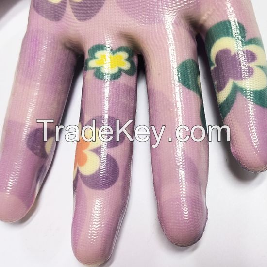 DDsafety 15+years Womenâ²s Nitrile Coated Grip Floral Pattern Gardening Work tool handling, house work Gloves