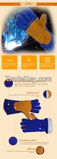 DDsafety 77+countries Industrial Premium Welding Blue cow split leather welding reinfocement on palm and thumb Gloves