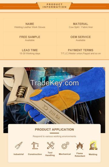 DDsafety 77+countries Industrial Premium Welding Blue cow split leather welding reinfocement on palm and thumb Gloves