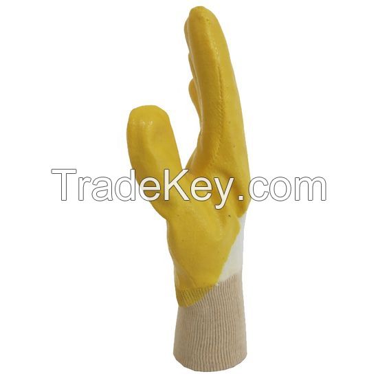Direct Factory Yellow Lightweight Nitrile 3/4 Â Dip Knit Wrist Glove Cotton Liner