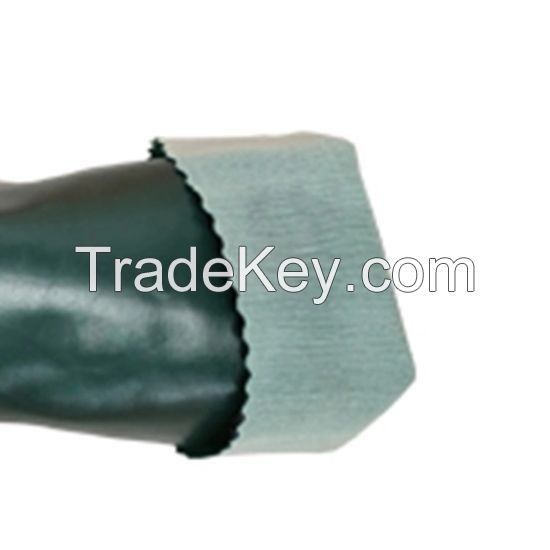DDsafety CE/ISO standards,35cm Dark green Smooth Fully Dipped PVC Gloves Chemical Resistant Cheap Industrial polyester/cotton Lined
