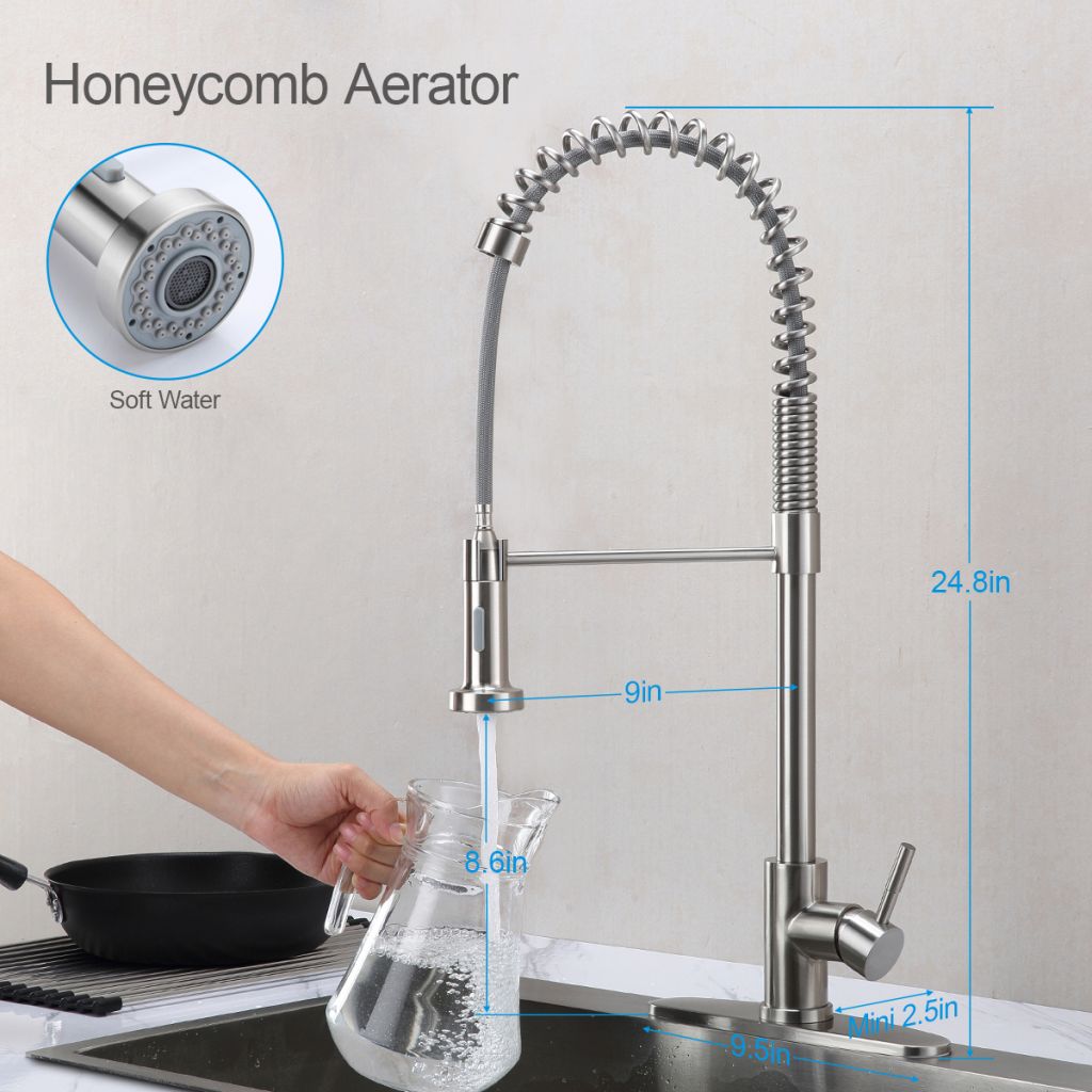 Hot sale in Amazon-Spring high arc kitchen sink faucet with pull down sprayer-Brushed Nichel