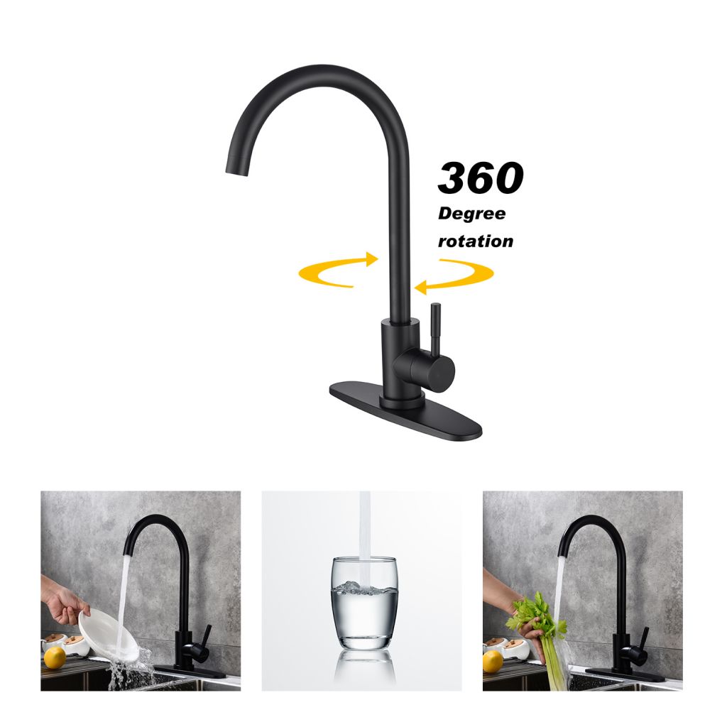 Classic High Arc Single Handle Stainless Steel Kitchen Sink Faucet-Matte Black