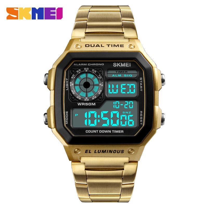 Rose Gold Mens Digital Watch Classic Wild Street Watches Sport Retro 50m Waterproof Skmei 1335 Wristwatch