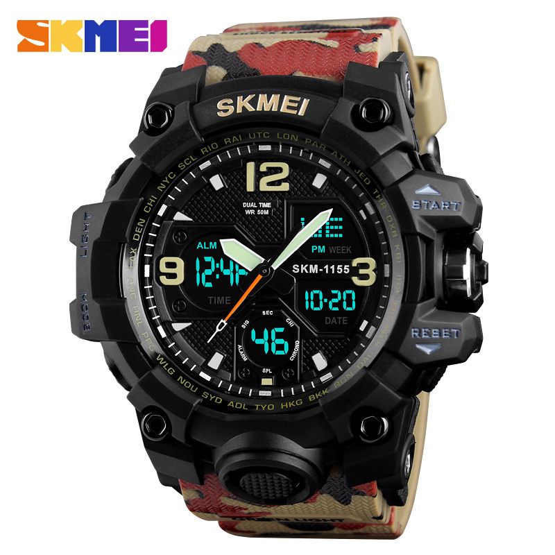 Athletic Watches Hot Jam Tangan Skmei 1155 Analog-Digital Watch Camouflage Army Pupils Wristwatch