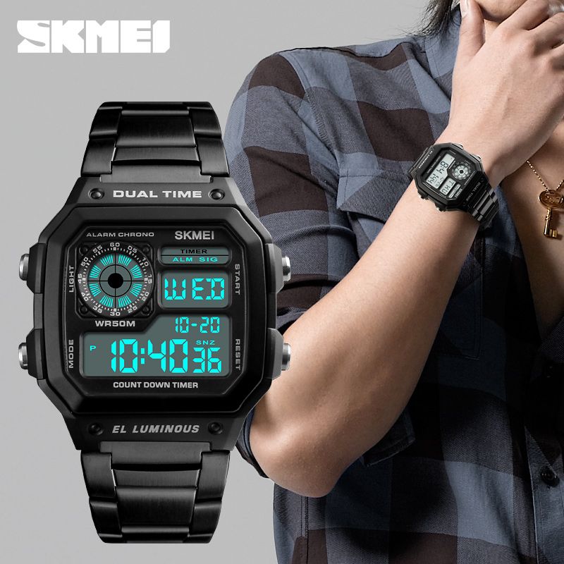 Rose Gold Mens Digital Watch Classic Wild Street Watches Sport Retro 50m Waterproof Skmei 1335 Wristwatch