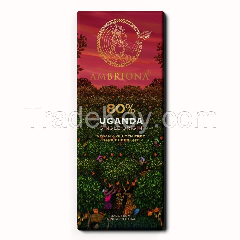 Ambriona Uganda Single Origin 80% Dark Chocolate - Keto Friendly Vegan and Gluten Free