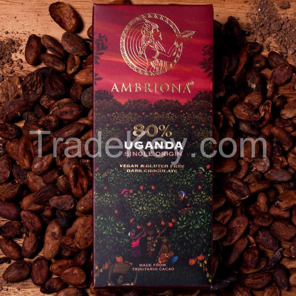 Ambriona Uganda Single Origin 80% Dark Chocolate - Keto Friendly Vegan and Gluten Free