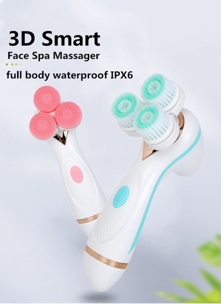 3 In1 Powered Sonic Facial Brush 3 Wheels Rotating Head Waterproof Pore Cleaning Ae-878 Spa Massager