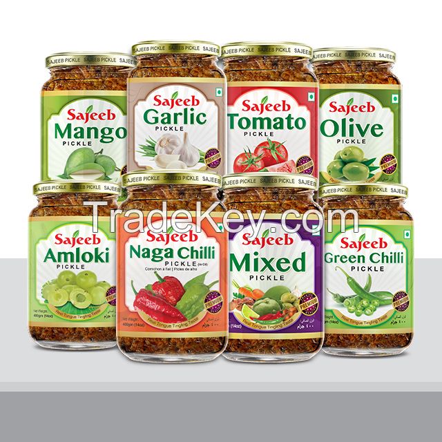 Sajeeb Pickles (Mango, Olive, Mixed, Garlic, Tomato, Green Chilli, Naga Chilli, Amloki) 400 gm & 1000 gm