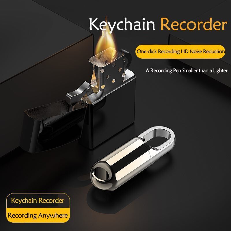 Mini Keychain Voice Recorder, 8GB USB Audio Voice Recorder, Rechargeable Metal Casing Digital Voice Recorder (Silver)