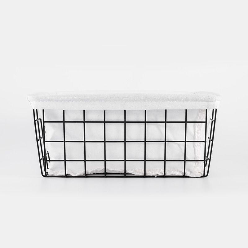 Black metal wire storage basket with cloth liner