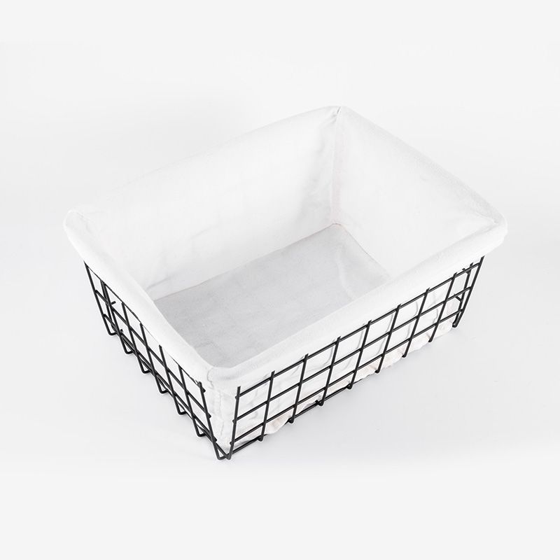 Black metal wire storage basket with cloth liner