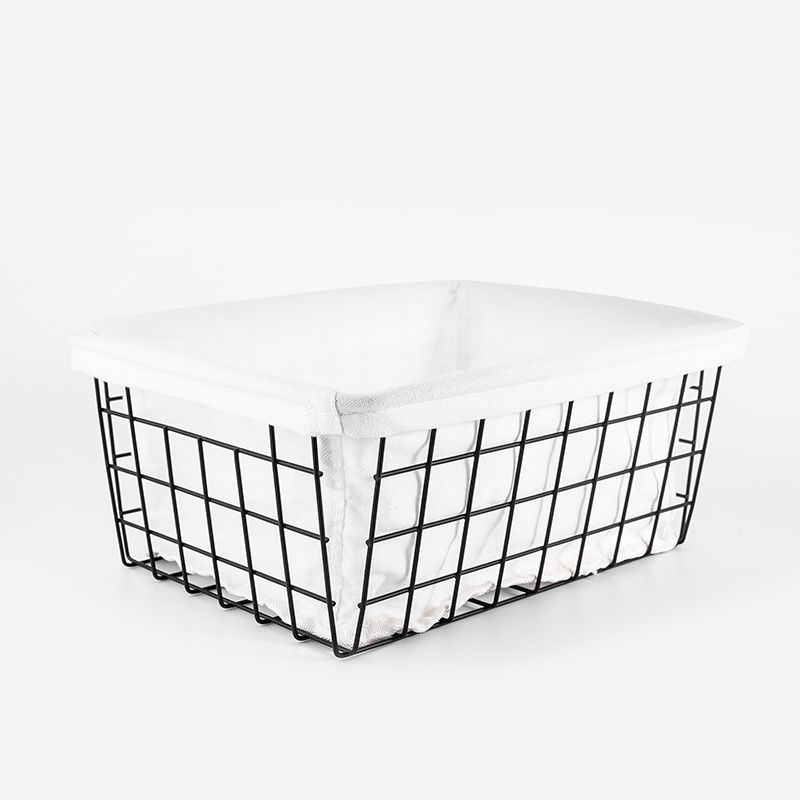 Black metal wire storage basket with cloth liner