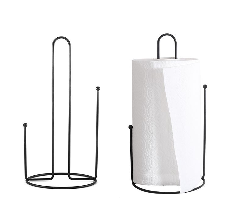 Black metal wire kitchen tissue towel rack roll paper holder