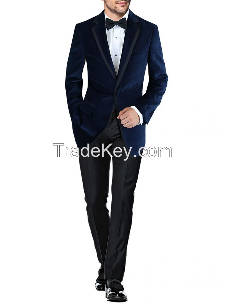 Mens Two Button Velvet Blue Tuxedo Suit