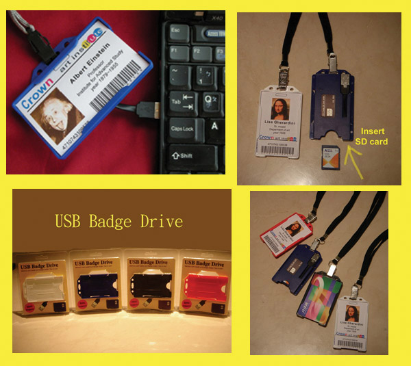 USB Badge Drive, Badge holder + SD card reader.