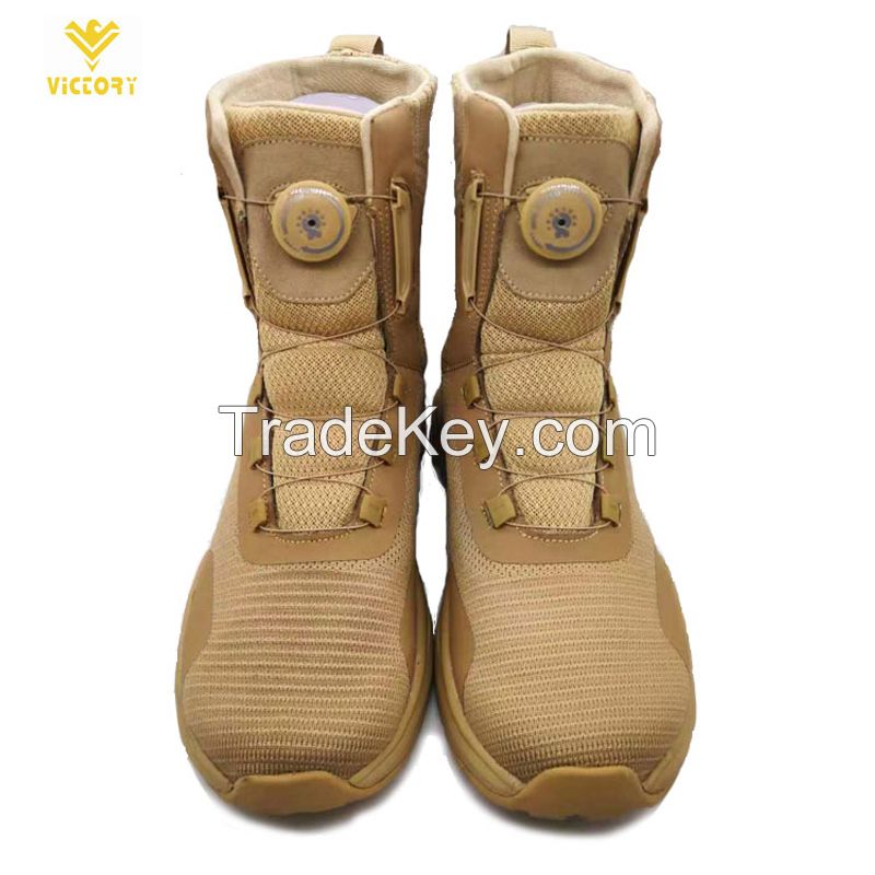 Auto lacing tactical military boots,men flying woven khaki work boots 