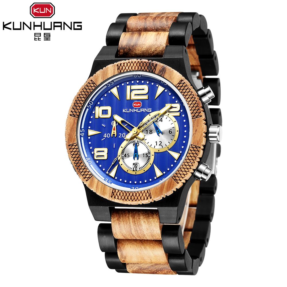 Top Selling Brand Watches Day/date Feature Personality Wood Watches Men With Gift Boxes