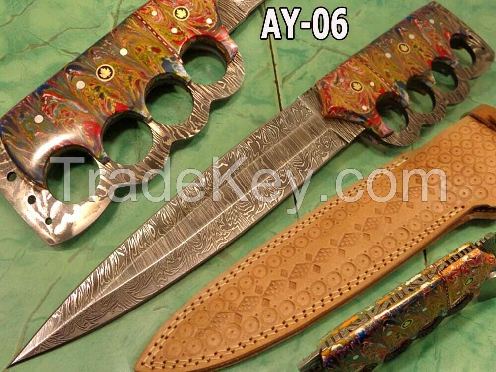 15.2"CUSTOM DAMASCUS STEEL FULL TANG DELTA FORCE BOWIE KNIFE