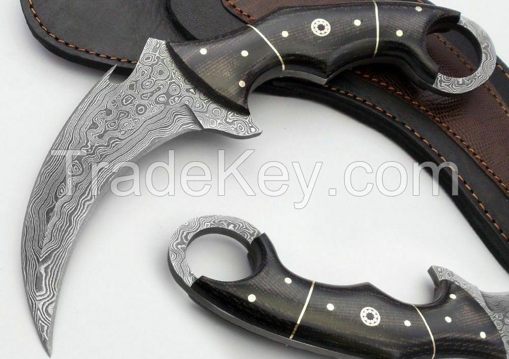 Custom Handmade Damascus Steel Karambit Knife Micarta Sheet Handle