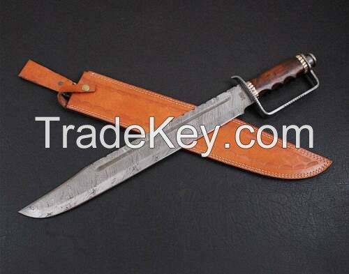Beautiful Custom Handmade Damascus Steel Sword [Sheath] Rose Wood Handle