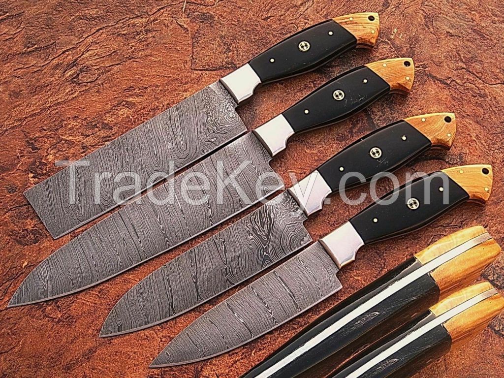 CUSTOM MADE DAMASCUS BLADE 4Pcs. CHEF/KITCHEN KNIVES SET