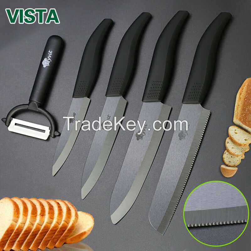 Kitchen Ceramic Knife 4''Paring5''Slicing6''Chef+6''Serrated Bread Knife Peeler