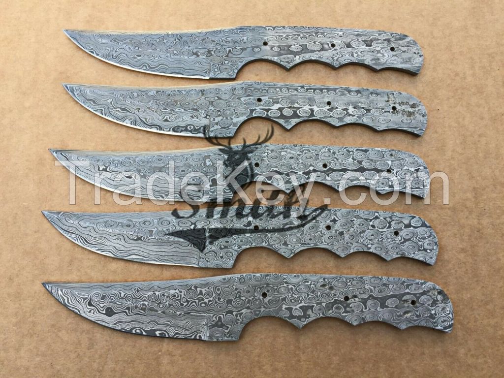 Lot of 5 Damascus Steel Blank Blade Knife for Knife Making Supplies