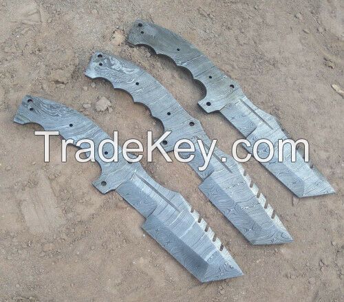 Handmade Damascus Knives-12.00" Lot of 3 Damascus Steel Blank Blade