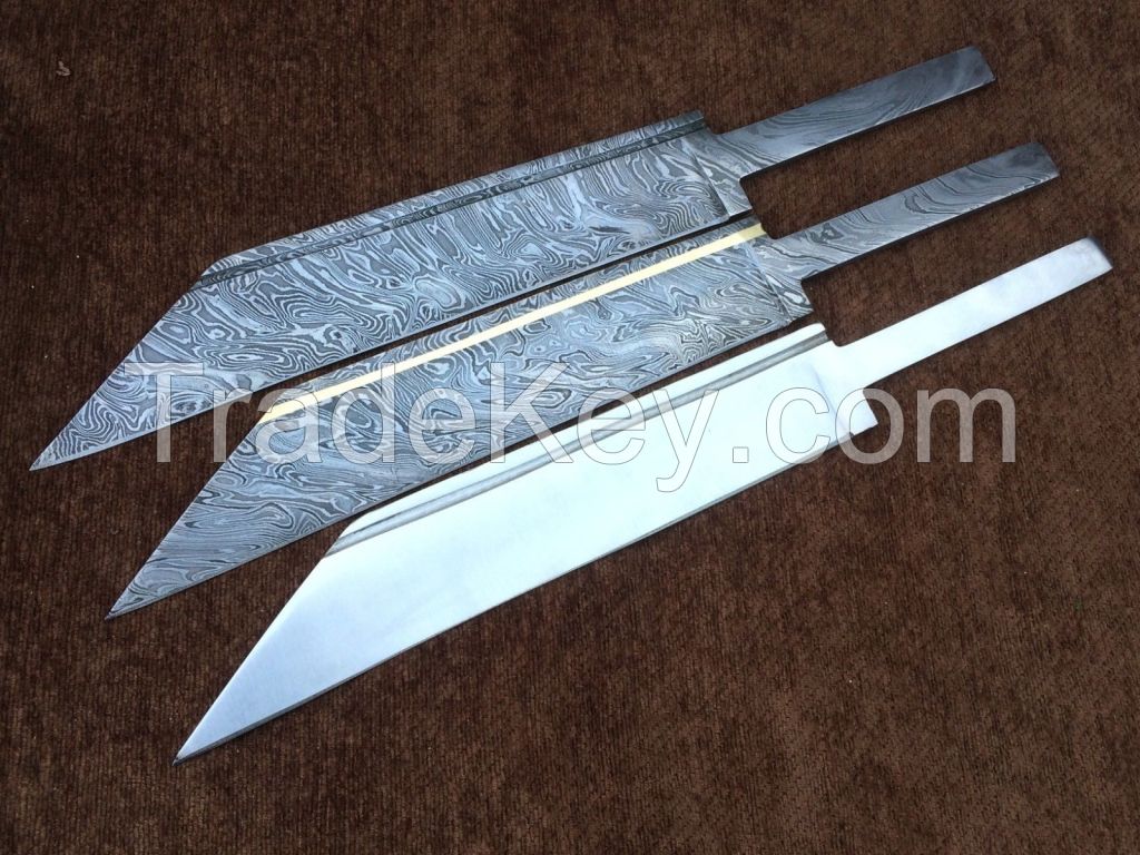 Handmade Damascus Knives-12.00" Lot of 3 Damascus Steel Blank Blade