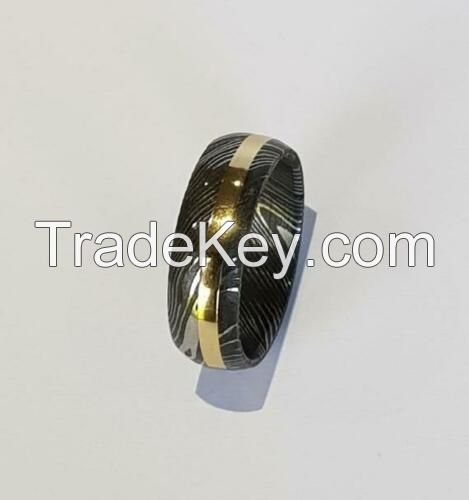 Damascus Steel Ring Band Brass Liner Damascus Ring Damascus Band