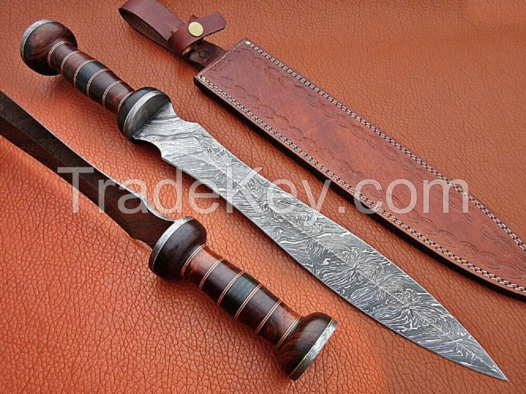 24" Custom Handmade Damascus Roman Gladius Sword Hunting  Gladiator Sword
